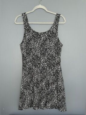 American Eagle Dress L Black Paint Polka Dot Cutout Back Fit & Flare Skater Cute